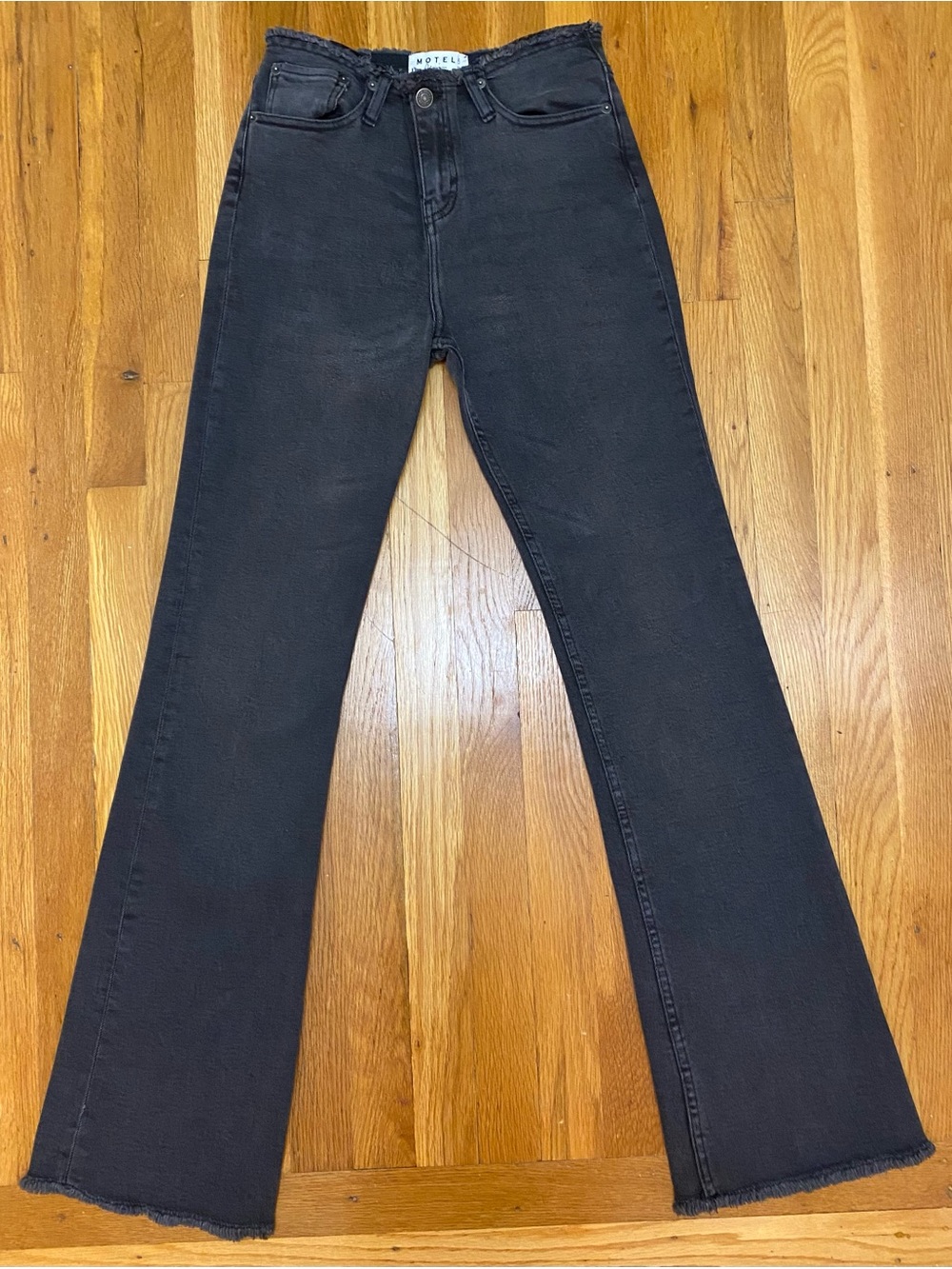Motel Rocks Acid Wash Black High Waisted Flare Jeans Comfort Stretch W30